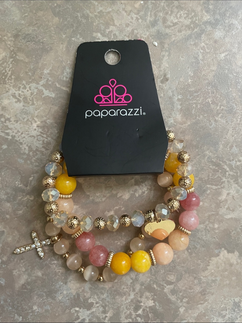 paparazzi Pink, Yellow & Cream Beaded Stretch Bracelet Trio